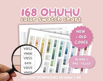 Ohuhu 168 Colors Marker Swatch Chart | Honolulu, B Series, Blank (PDF PNG)