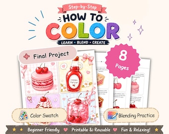 Cherry Dessert Coloring Workbook | Alcohol Marker Practice Worksheets (PDF)