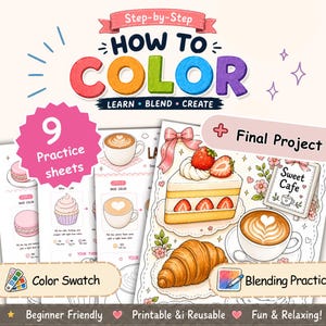 Cozy Cafe Coloring Pages | Dessert & Coffee Marker Practice Workbook (Digital Download)