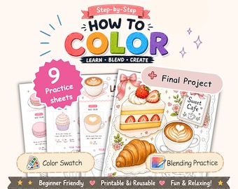 Cozy Cafe Coloring Pages | Dessert & Coffee Marker Practice Workbook (Digital Download)