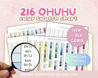 Ohuhu 216 Color Swatch Chart, Alcohol Marker: Honolulu B Series, Printable (Portrait & Landscape)