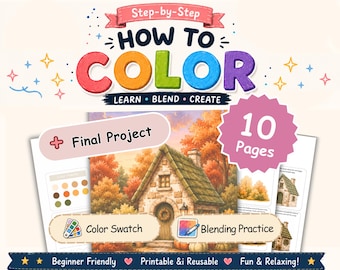 Cozy Autumn Cottage Coloring Workbook | Alcohol Marker Practice (PDF Download)