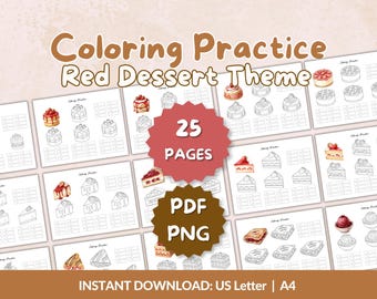 Dessert Coloring Practice Sheets | 25 Bakery Pages, Marker Blending Worksheets (Digital Download)