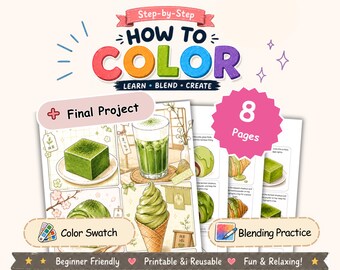 Matcha Dessert Coloring Workbook | Alcohol Marker Practice Sheets (PDF)