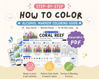 Ocean Coloring Practice Worksheets | Alcohol Marker Blending Tutorial (PDF)
