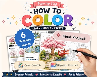 Japanese Garden Alcohol Marker Coloring Worksheets | Blending Practice Tutorial (PDF)