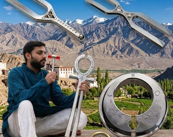 Paquete combinado de sanación con sonido sagrado Ankh, campana solar, sonido, espada, clave de ADN