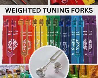 Viktade stämgafflar – Chakra, Solfeggio, 93.96Hz, 136.10Hz med ädelstensfötter