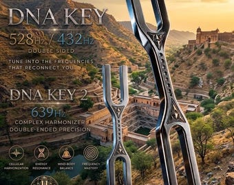 Diapasón gigante con llave de ADN y espada de sonido para la sanación sonora.