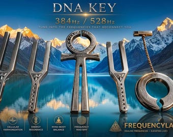 Conjunto de sanación sonora Ankh: diapasones gigantes, campana solar, frecuencia de 528 Hz.