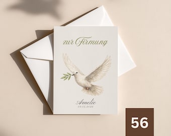 personalisierte Karte zur Firmung | Konfirmation | Taube mit Zweig | A6
