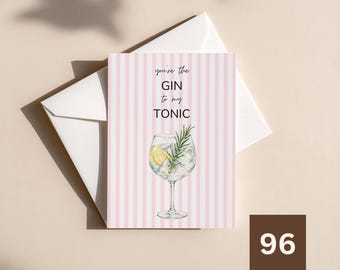 Gin Tonic Card | Gin Lover Gift | Cocktail  Card | Gin Lover Card | Romantic Card | Anniversary Card | A6