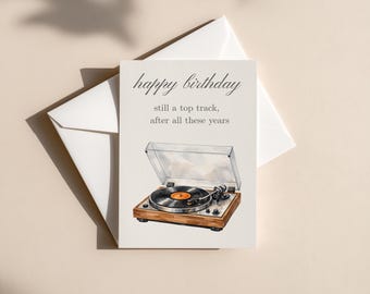 Tarjeta de cumpleaños estilo tocadiscos/amante de la música/vinilo vintage (A6)