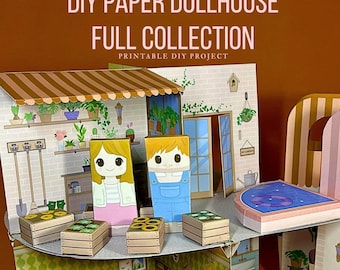 Kit para armar una casa de muñecas de papel, habitaciones en miniatura, juguete para manualidades imprimible (descarga digital)