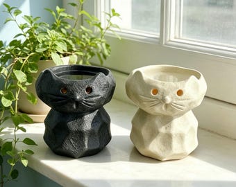 Set of 2 Cat Wax Melt Burners, Ceramic Candle Warmer, Black & Cream Cat Oil Burner, Cute Nordic Home Decor, Aromatherapy Gift