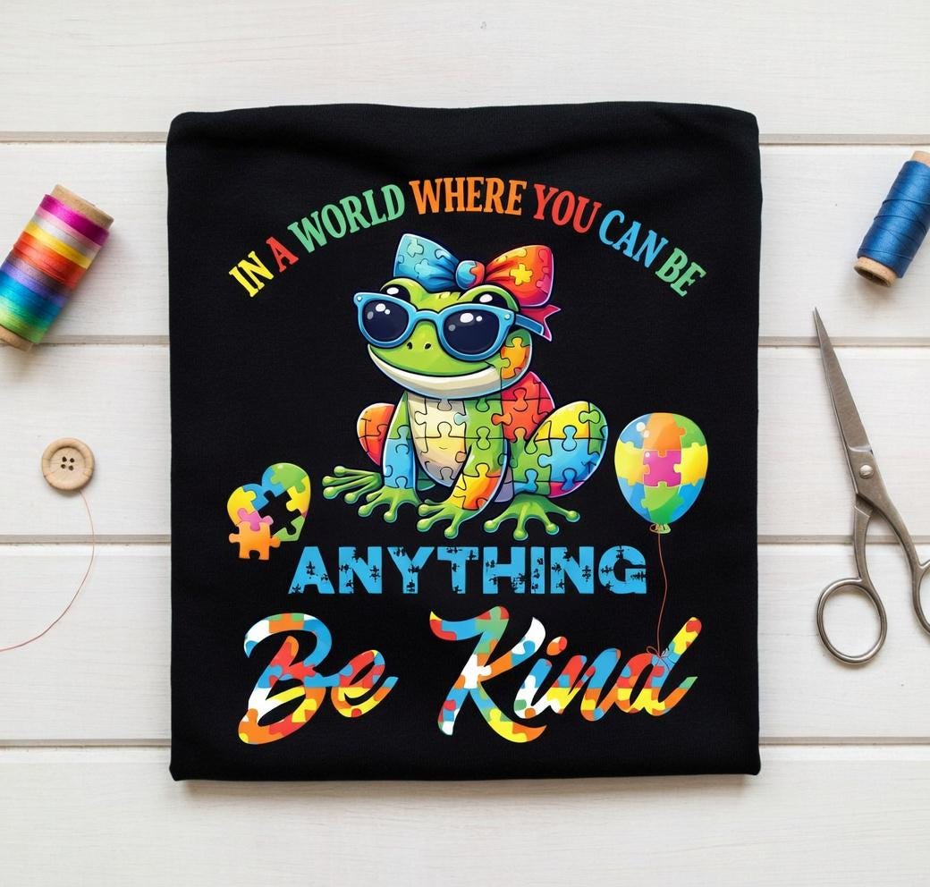 Autism Awareness SVG, Be Kind Frog PNG for Sublimation, Colorful Puzzle ...
