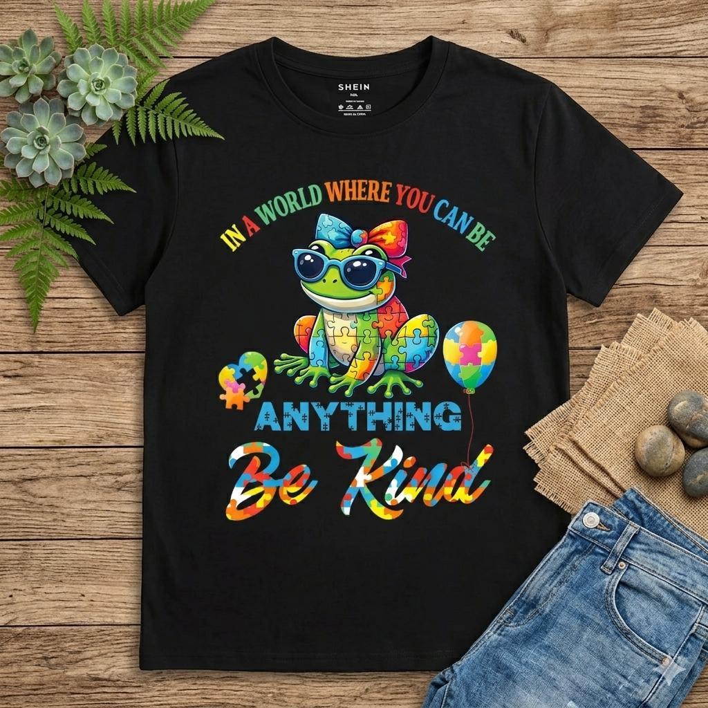 Autism Awareness SVG, Be Kind Frog PNG for Sublimation, Colorful Puzzle ...