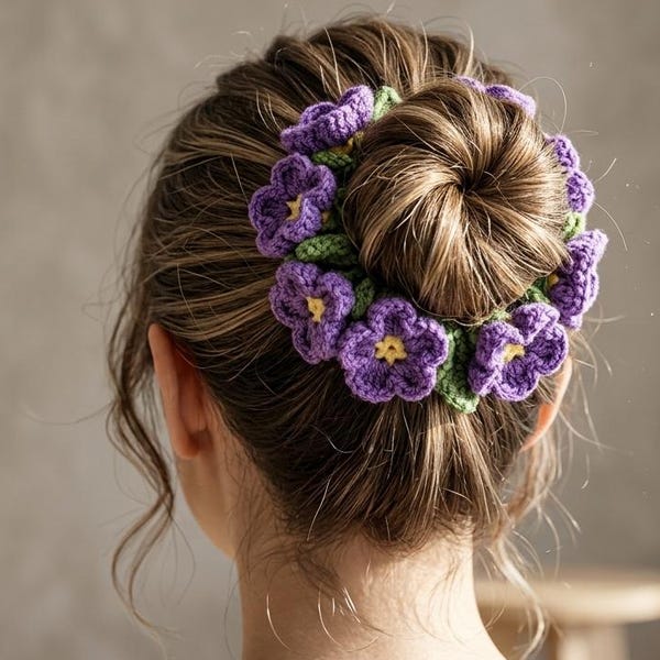 Crochet Flower Scrunchie Pattern, 3D Floral Hair Accessory (PDF Pattern)