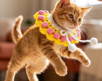 Crochet Tulip Cat Collar Pattern, Floral Pet Accessory DIY Guide