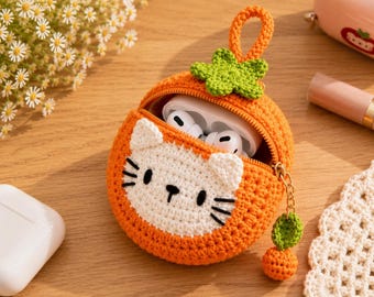 Crochet Tomato Cat Pouch Pattern, Kawaii Fruit Design (PDF)