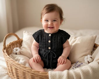 Easy V-Stitch Baby Romper Crochet Pattern (PDF) Summer Outfit