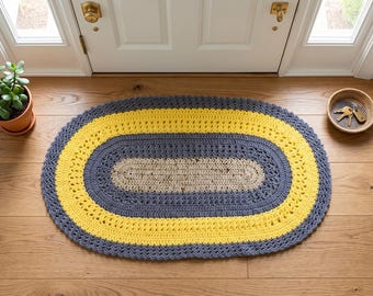 Patrón de alfombra ovalada de ganchillo, alfombra de suelo colorida y texturizada, ideal para principiantes (descarga en PDF)