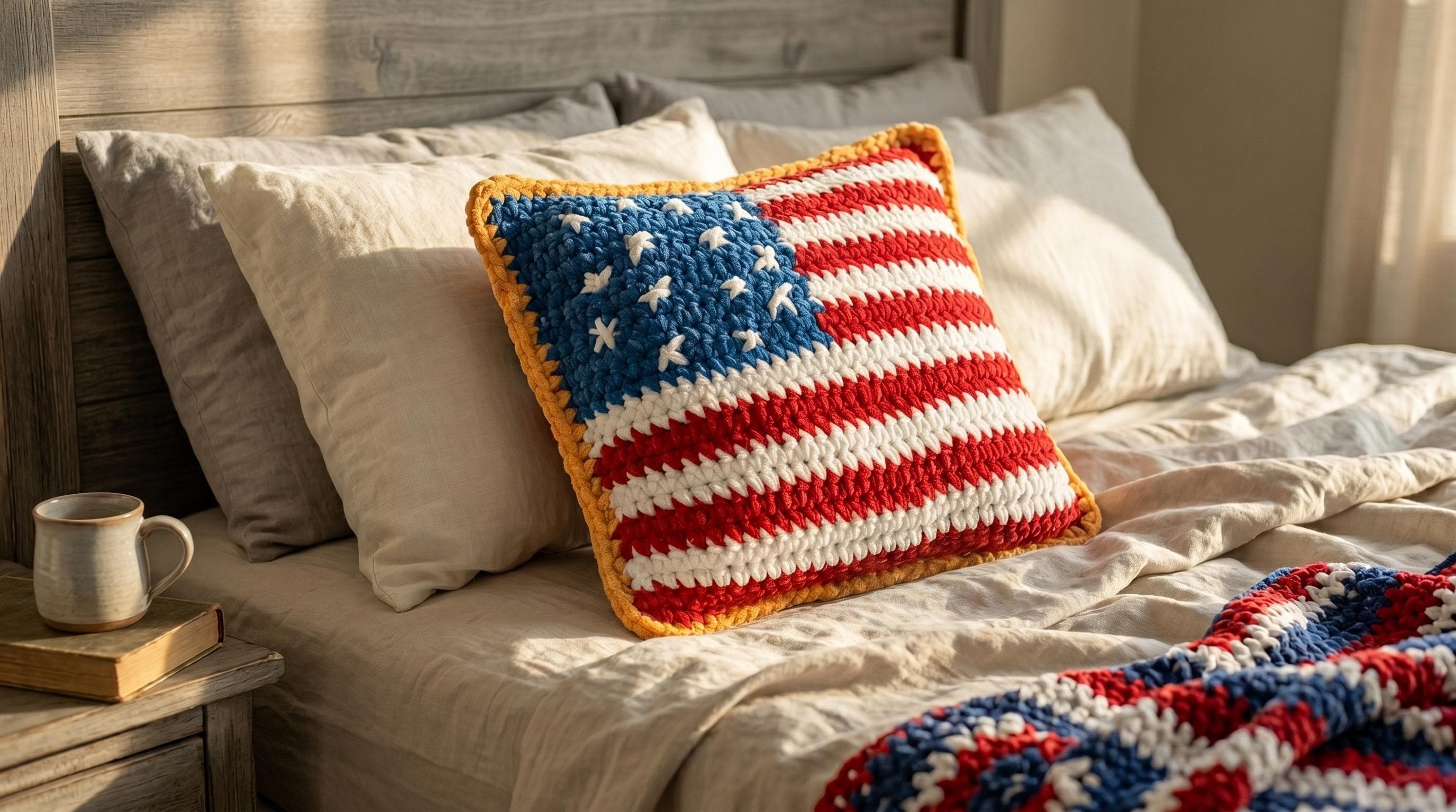 39 American Flag Crochet Patterns to Show Your Patriotic Style 2 American Flag Crochet Pillow
