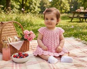 Babykleid Häkelmuster, flauschiger Rock, Passe mit Struktur, Neugeborenes bis 12 Monate (PDF Muster)