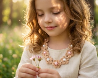 Crochet Pearl Flower Necklace Pattern, DIY Floral Jewelry Tutorial (PDF)