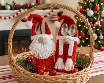 Crochet Cutlery Holder Pattern, Santa Christmas Table Decor (PDF Download)