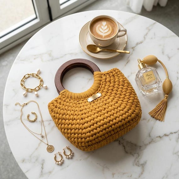 Crochet Basket Handbag Pattern, Modern T-Shirt Yarn Tote (PDF Download)