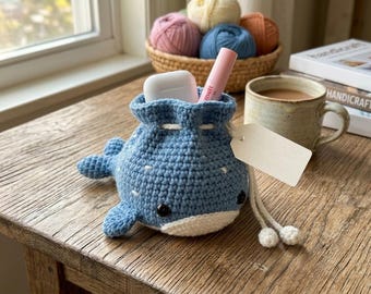 Crochet Drawstring Pouch Pattern, Whale Animal Style Gift Bag (PDF Pattern)
