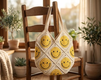 Mönster för virkad tygväska med smiley-ansikte för nybörjare, mormors ruta PDF