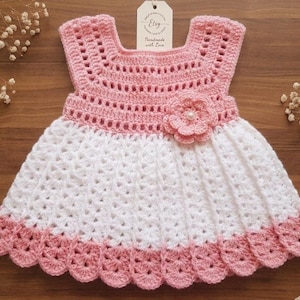 Patrón de vestido de bebé a crochet, vestido acampanado para principiantes, rojo y blanco (0-6 meses) (Descarga en PDF)