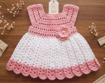 Crochet Baby Dress Pattern, Beginner Flared Frock, Red White (0-6 Months) (PDF Download)