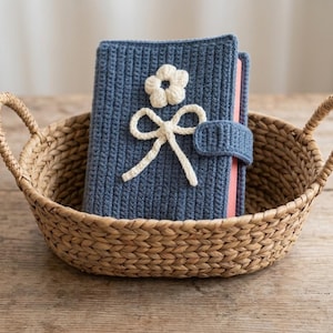 Crochet Book Cover Pattern, Floral Applique, Button Strap Closure (PDF)