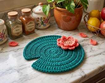 Crochet Lily Pad Coaster Pattern, Beginner Friendly Water Flower (PDF)