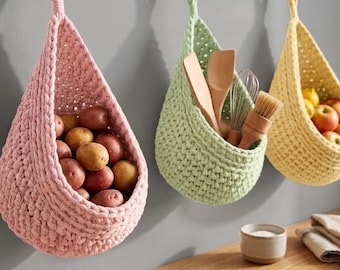 Crochet Hanging Basket Pattern, Wall Organizer, Plant Holder, Boho Decor (PDF)
