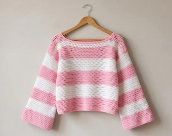 Oversized Off-Shoulder Striped Crochet Sweater Pattern (PDF Download)