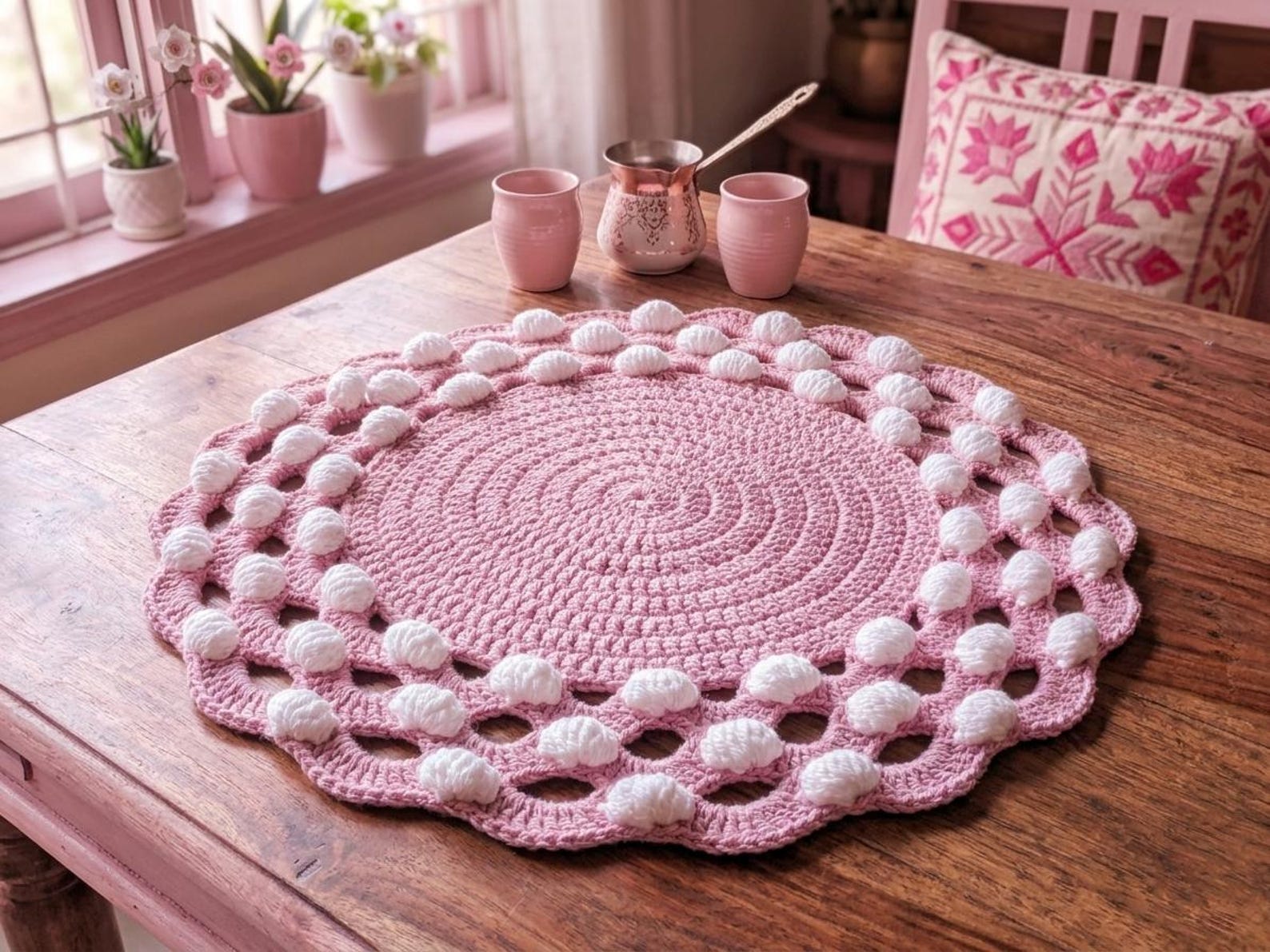 Round Table Covers Patterns Round Crochet Table Cover Pattern, Floral Border, Easy Home Décor (PDF ...