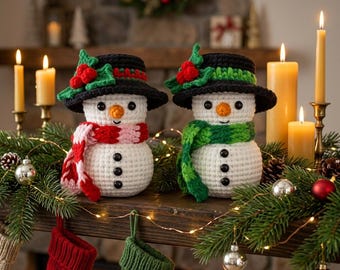 Julsnögubbevirkning, snögubbeamigurumimönster, festlig snögubbevirkning i PDF-format