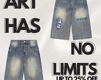 Pantalones cortos vaqueros holgados con lavado vintage / Pantalones cortos vaqueros estilo streetwear Y2K / Pantalones cortos vaqueros de pierna ancha estilo hip hop urbano / Colección Rimberio El arte no tiene límites