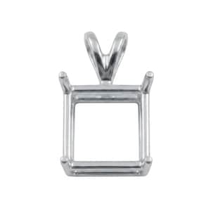 May include: A silver-colored pendant setting with a square shape designed to hold a gemstone. The setting has four prongs at the corners to secure the stone and a loop at the top for a chain. The pendant is shown against a white background.