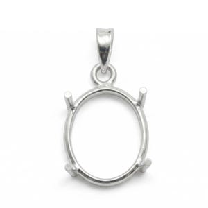 Montatura per ciondolo ovale in argento sterling 925 massiccio, pre-intagliata da 7 x 5 mm a 18 x 24 mm per incastonatura di gemme cabochon ovali.