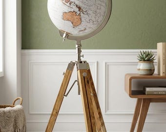 18-Inch Vintage World Globe on Wooden Tripod Stand – 68-Inch Tall Floor Globe – Antique Style Home Decor Study Office Library Accent