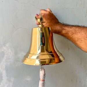 Vintage Handmade 11" Brass ship door Bell with Handle -nautical  Hanging Bell