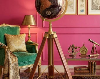 Vintage 18 inch World Globe Tripod Stand Floor Standing Globe Decor Nautical Explorer Gift