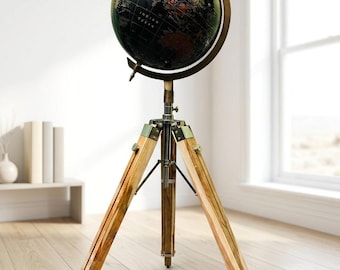 Vintage Globus mit Holz Stativ: Nautische Entdecker Bibliothek Deko