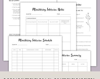 Anteckningar om intervjuer för stödverksamhet, pärmar för Hjälpföreningen, schema för intervjuer för RS, utskrivbara material för LDS, PDF för direktnedladdning