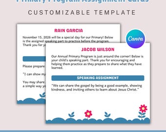 Editable Primary Program Assignment Cards, LDS Canva Template, 2026 Primary